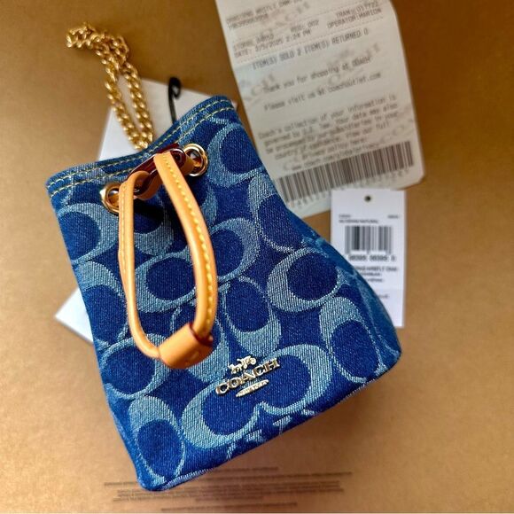 NWT❤️ Coach Drawstring Chain Wristlet Bag Signature Denim Wallet Purse CZ031 - Picture 8 of 13